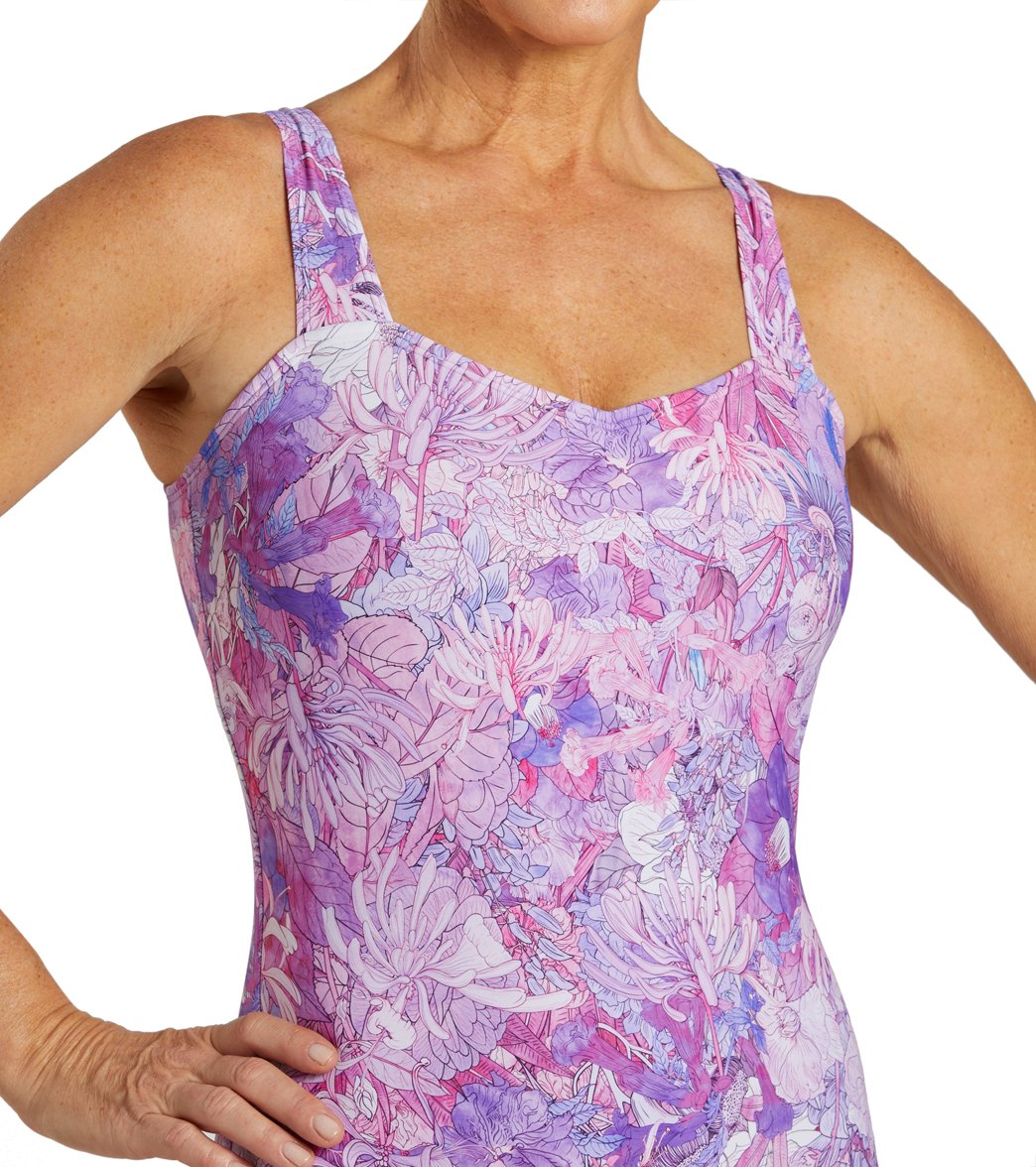 Sporti Jungle Floral Moderate Printed Sweetheart One Piece Swimsuit