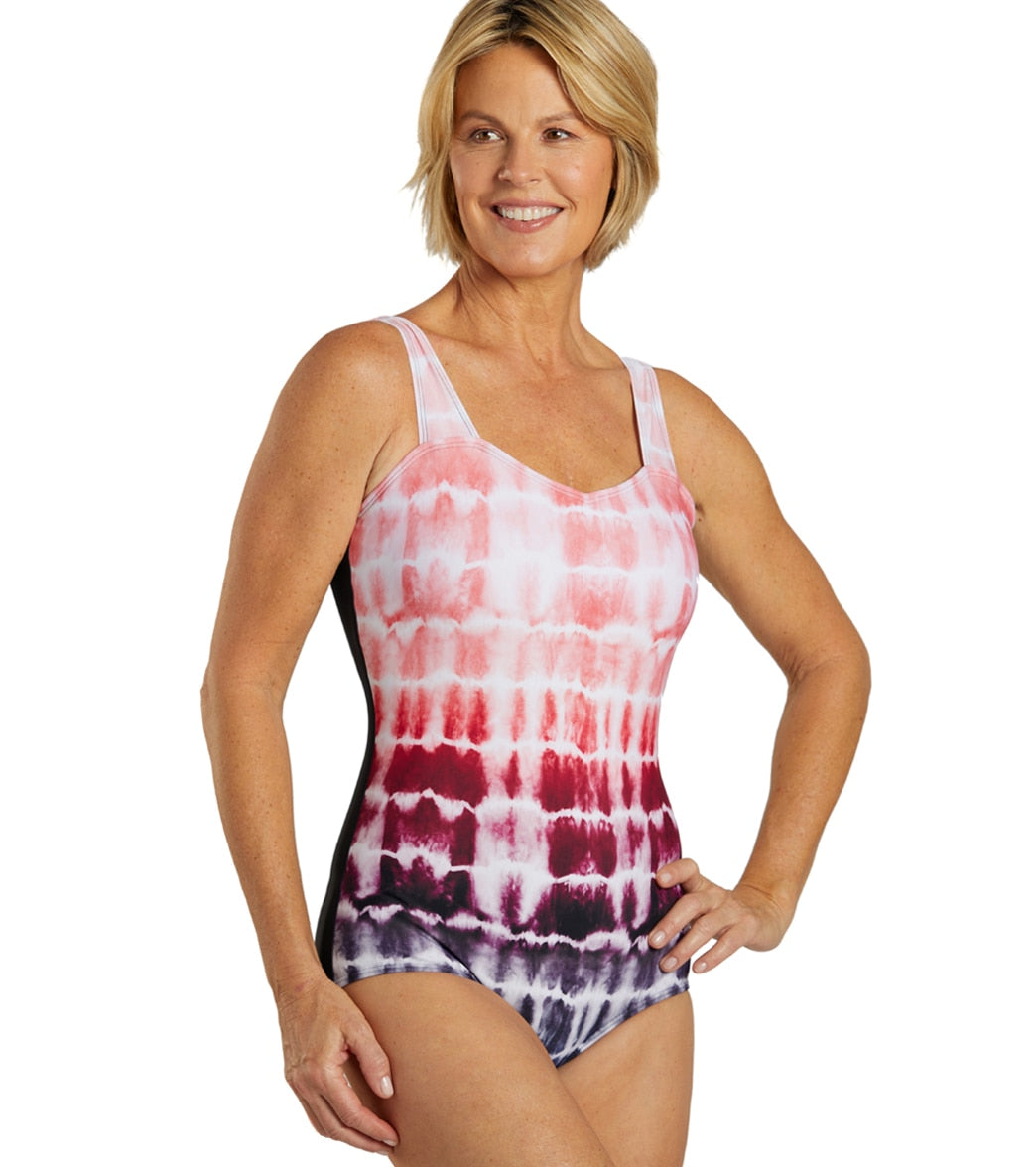 Sporti Shibori Moderate Printed Ombre Sweetheart One Piece Swimsuit
