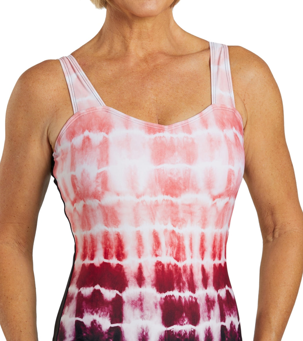 Sporti Shibori Moderate Printed Ombre Sweetheart One Piece Swimsuit