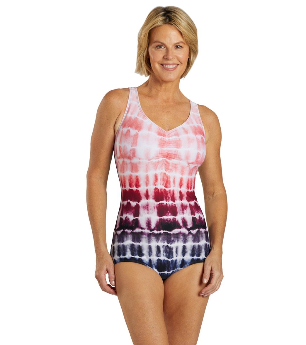 Sporti Shibori Conservative Printed Ombre Girl Leg One Piece Swimsuit