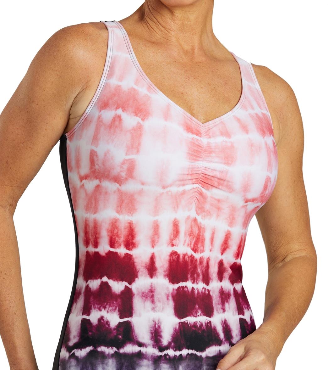 Sporti Shibori Conservative Printed Ombre Girl Leg One Piece Swimsuit