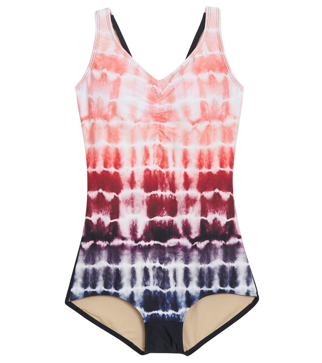 Sporti Shibori Conservative Printed Ombre Girl Leg One Piece Swimsuit