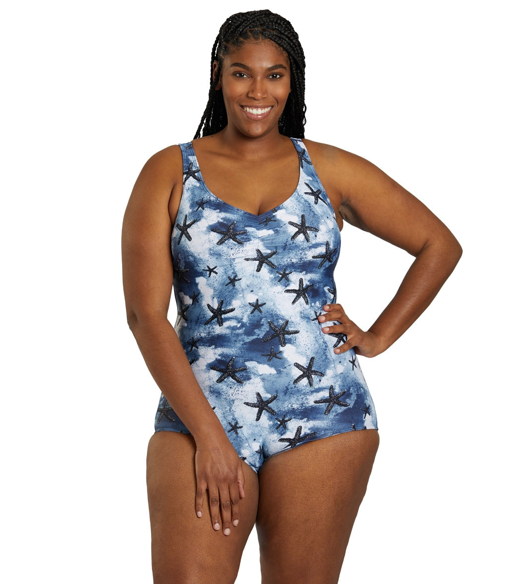 Sporti Plus Size Sanibel Island Conservative Printed Girl Leg One Piece Swimsuit