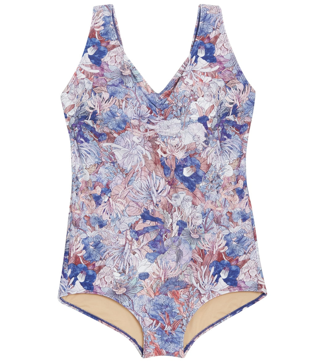 Sporti Plus Size Jungle Floral Conservative Printed Girl Leg One Piece Swimsuit