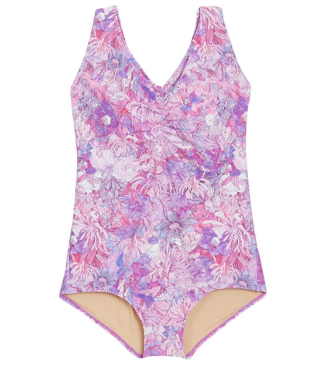 Sporti Plus Size Jungle Floral Conservative Printed Girl Leg One Piece Swimsuit