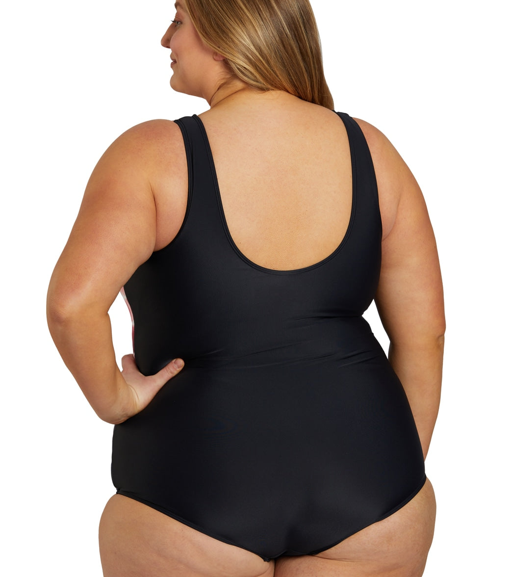 Sporti Plus Size Shibori Conservative Printed Ombre Girl Leg One Piece Swimsuit