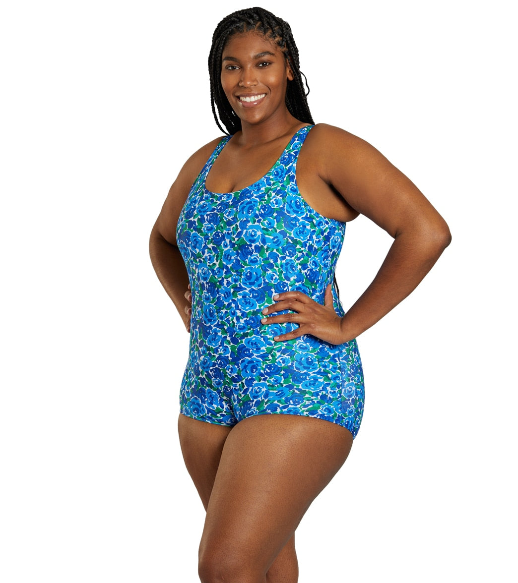 Sporti Plus Size HydroLast Spring Garden Chlorine Resistant Conservative Scoop Back One Piece Swimsuit