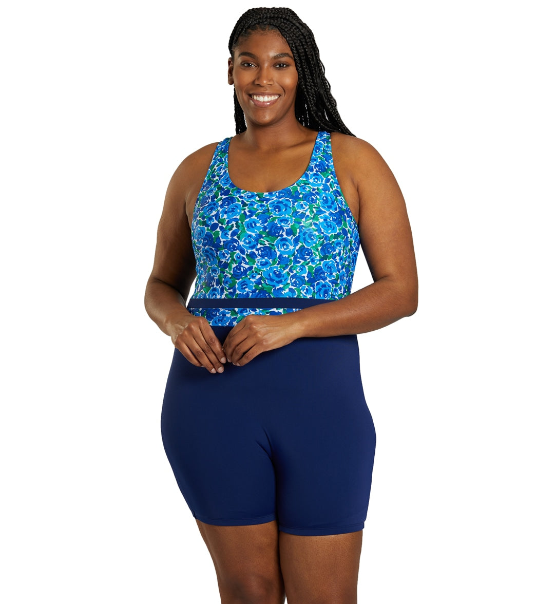 Sporti Plus Size HydroLast Spring Garden Chlorine Resistant Scoop Back Unitard One Piece Swimsuit