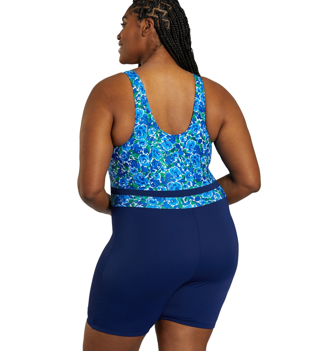 Sporti Plus Size HydroLast Spring Garden Chlorine Resistant Scoop Back Unitard One Piece Swimsuit