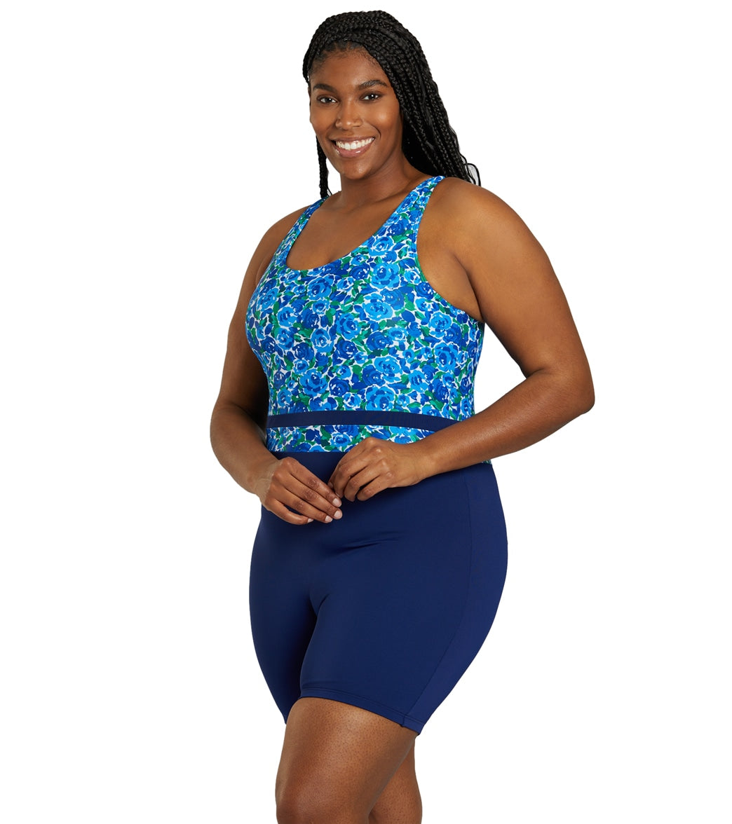Sporti Plus Size HydroLast Spring Garden Chlorine Resistant Scoop Back Unitard One Piece Swimsuit