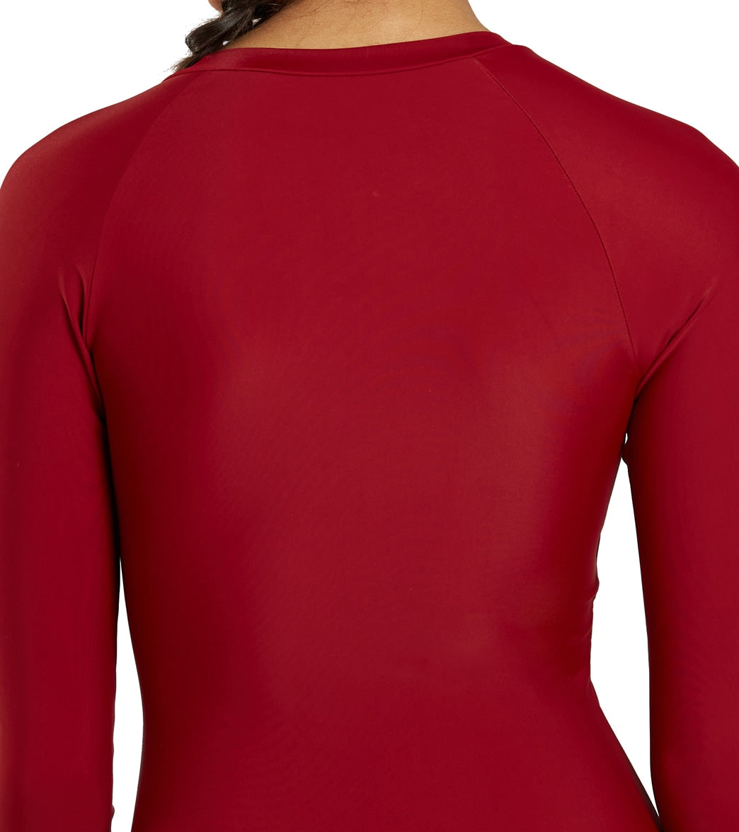 Sporti Active Solid Zip Front Long Sleeve One Piece Swimsuit