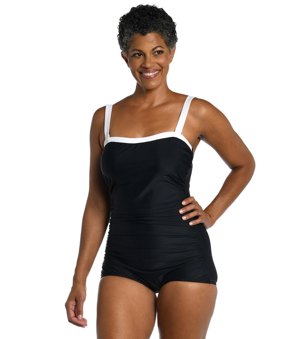 Maxine Women's Solid Bandeau Girl Leg One Piece Swimsuit