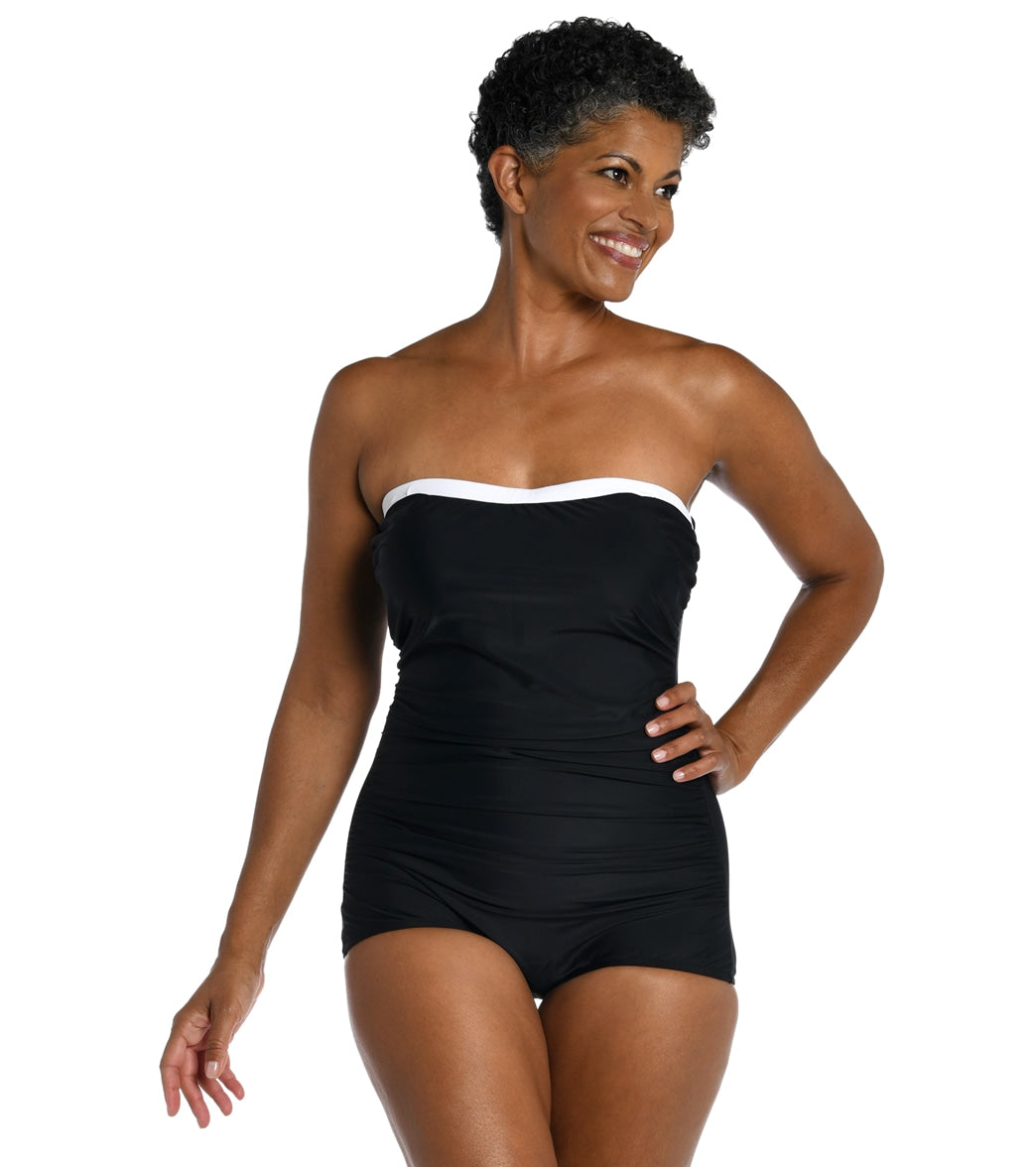 Maxine Women's Solid Bandeau Girl Leg One Piece Swimsuit