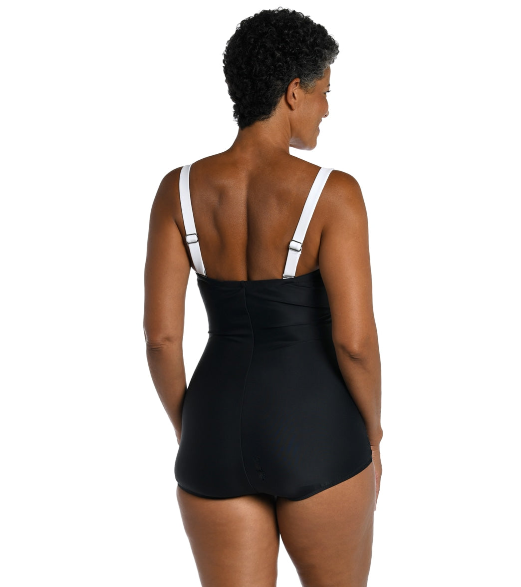 Maxine Women's Solid Bandeau Girl Leg One Piece Swimsuit