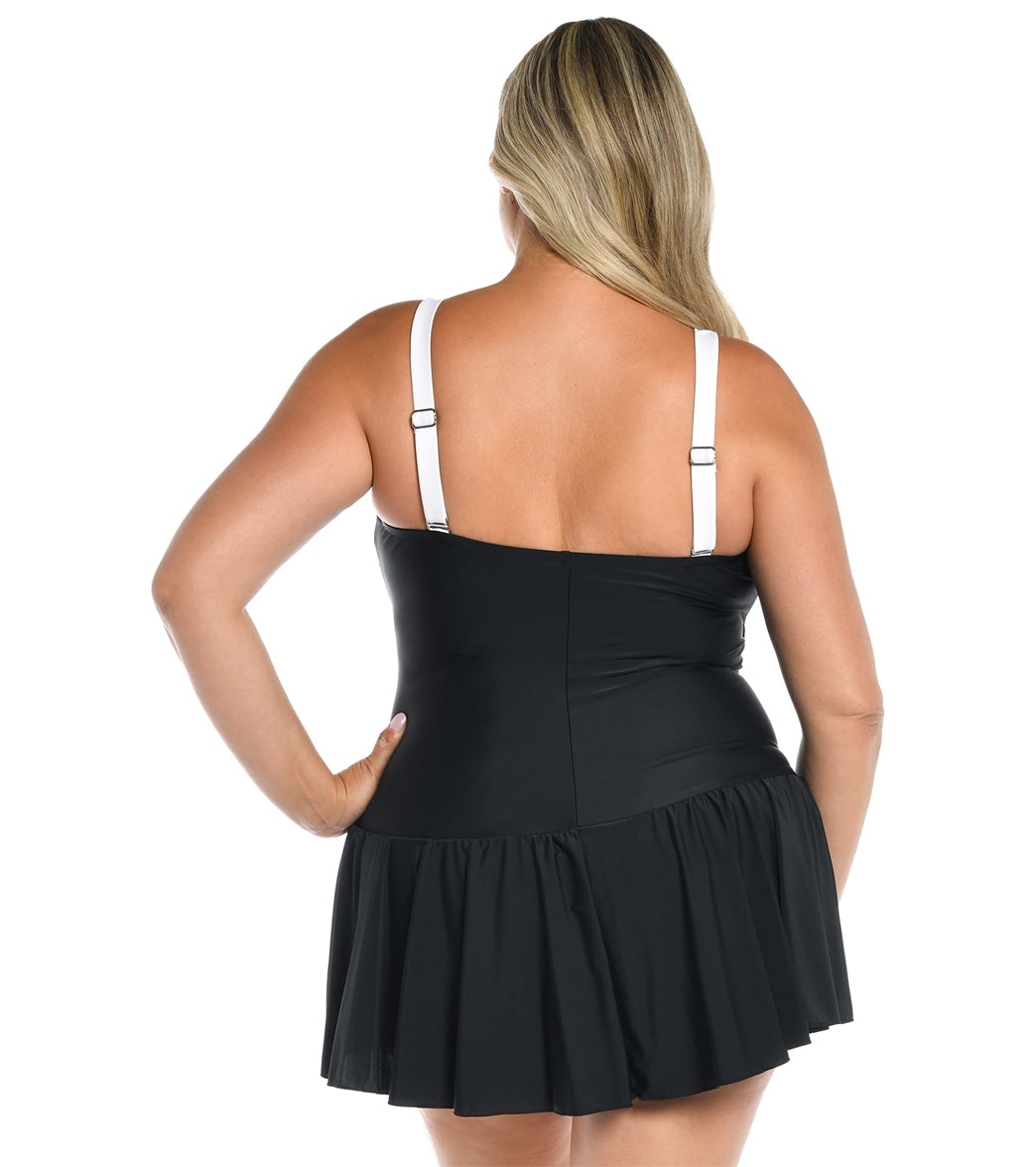 Maxine Women's Plus Size Solid Bandeau Princess Seam Swim Dress