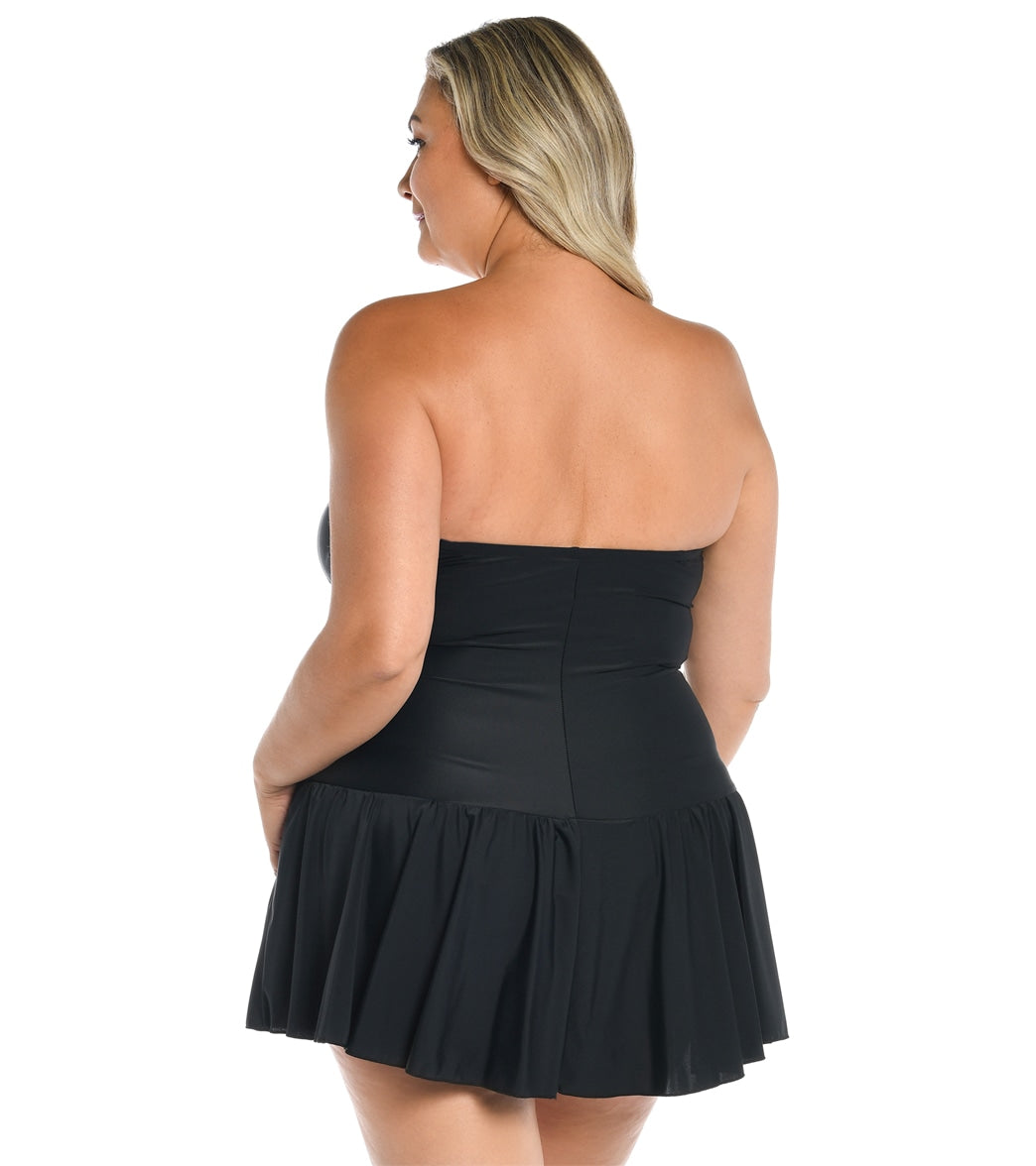 Maxine Women's Plus Size Solid Bandeau Princess Seam Swim Dress