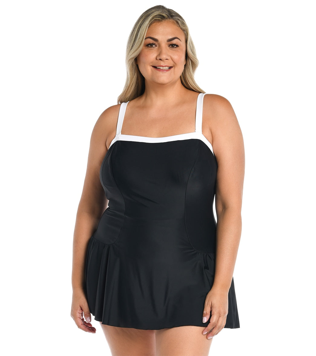 Maxine Women's Plus Size Solid Bandeau Princess Seam Swim Dress