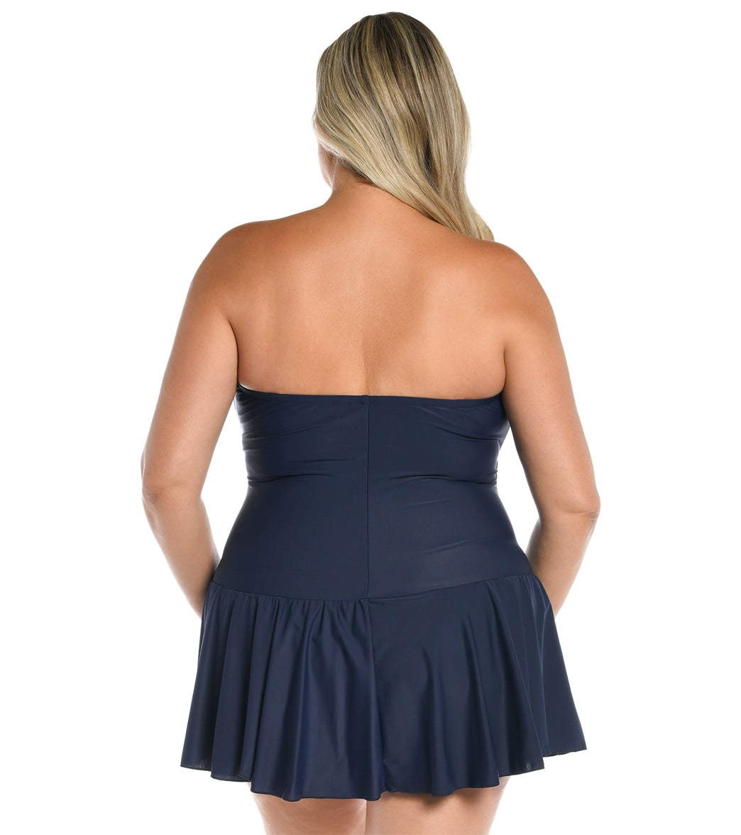 Maxine Women's Plus Size Solid Bandeau Princess Seam Swim Dress