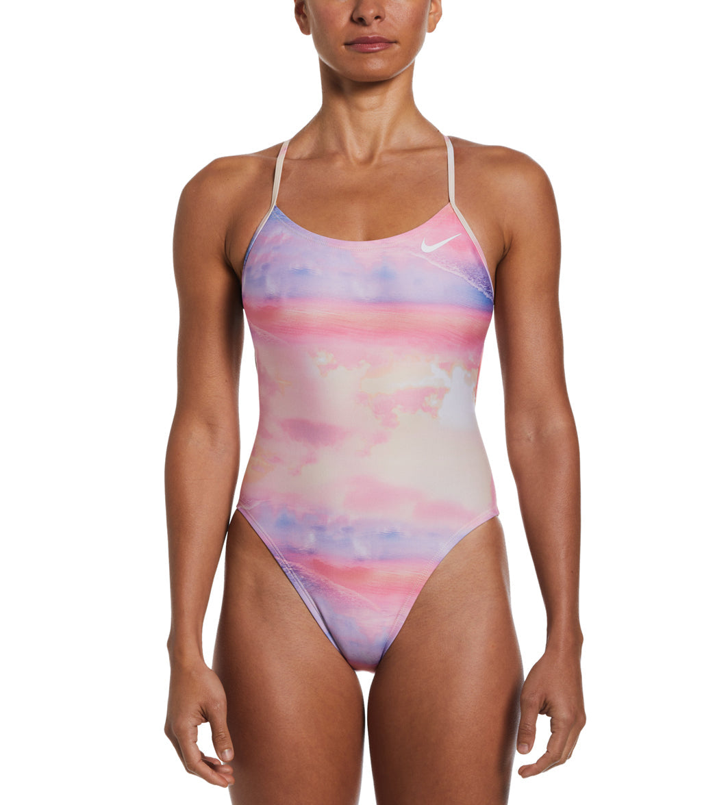 Nike Women's HydraStrong Multi Print Lace Up Tie Back One Piece Swimsuit