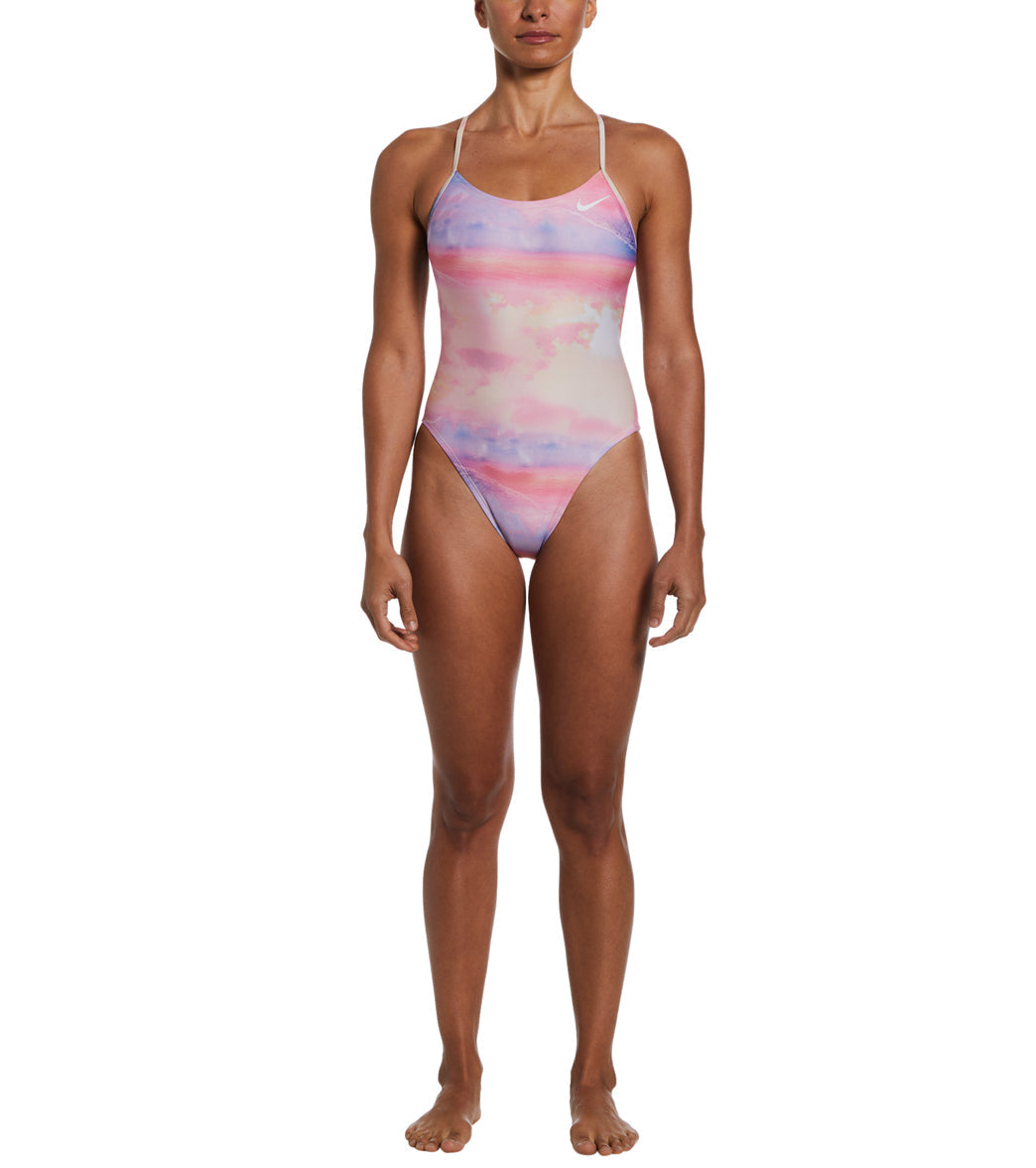 Nike Women's HydraStrong Multi Print Lace Up Tie Back One Piece Swimsuit