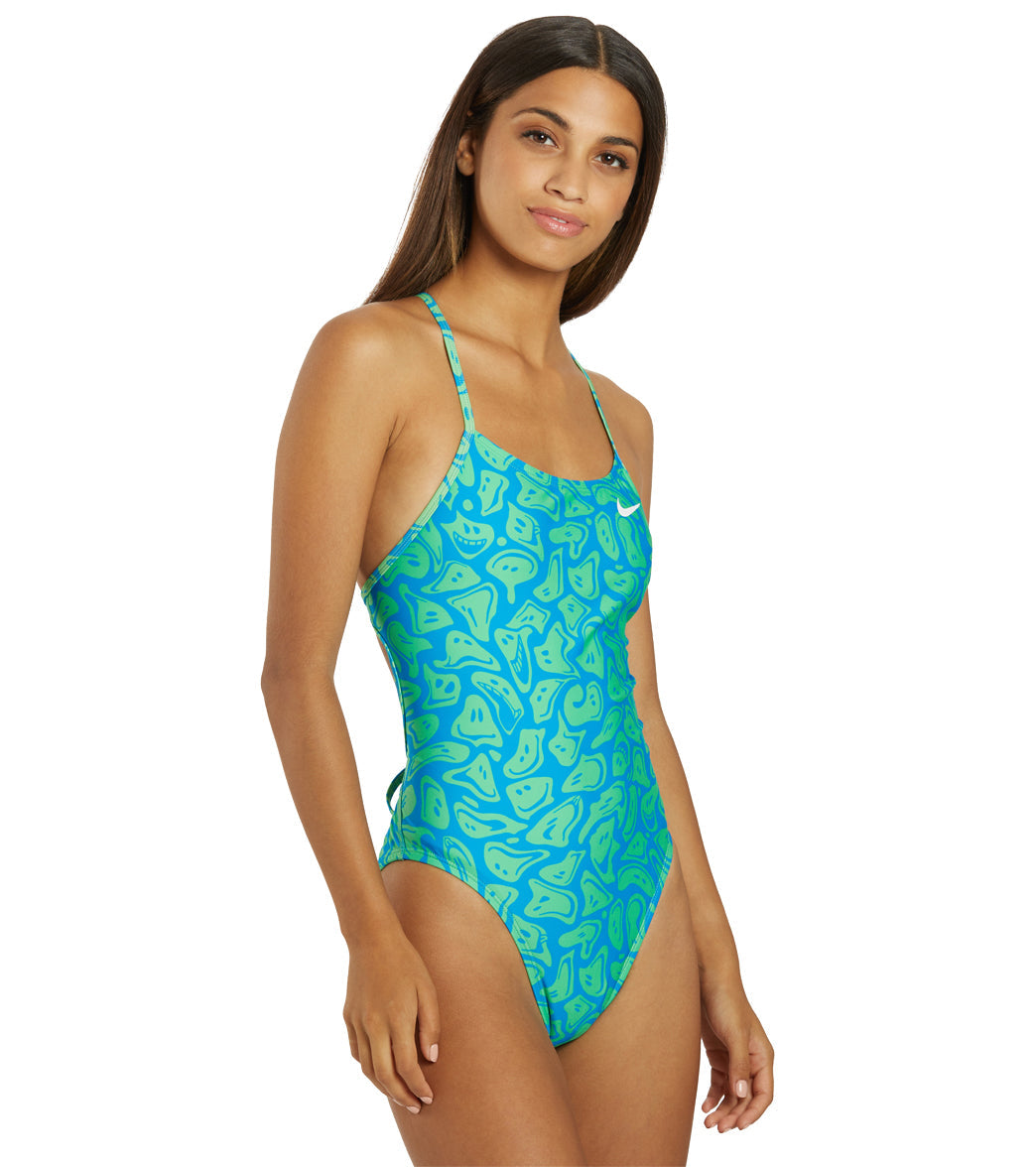 Nike Women's HydraStrong Multi Print Lace Up Tie Back One Piece Swimsuit