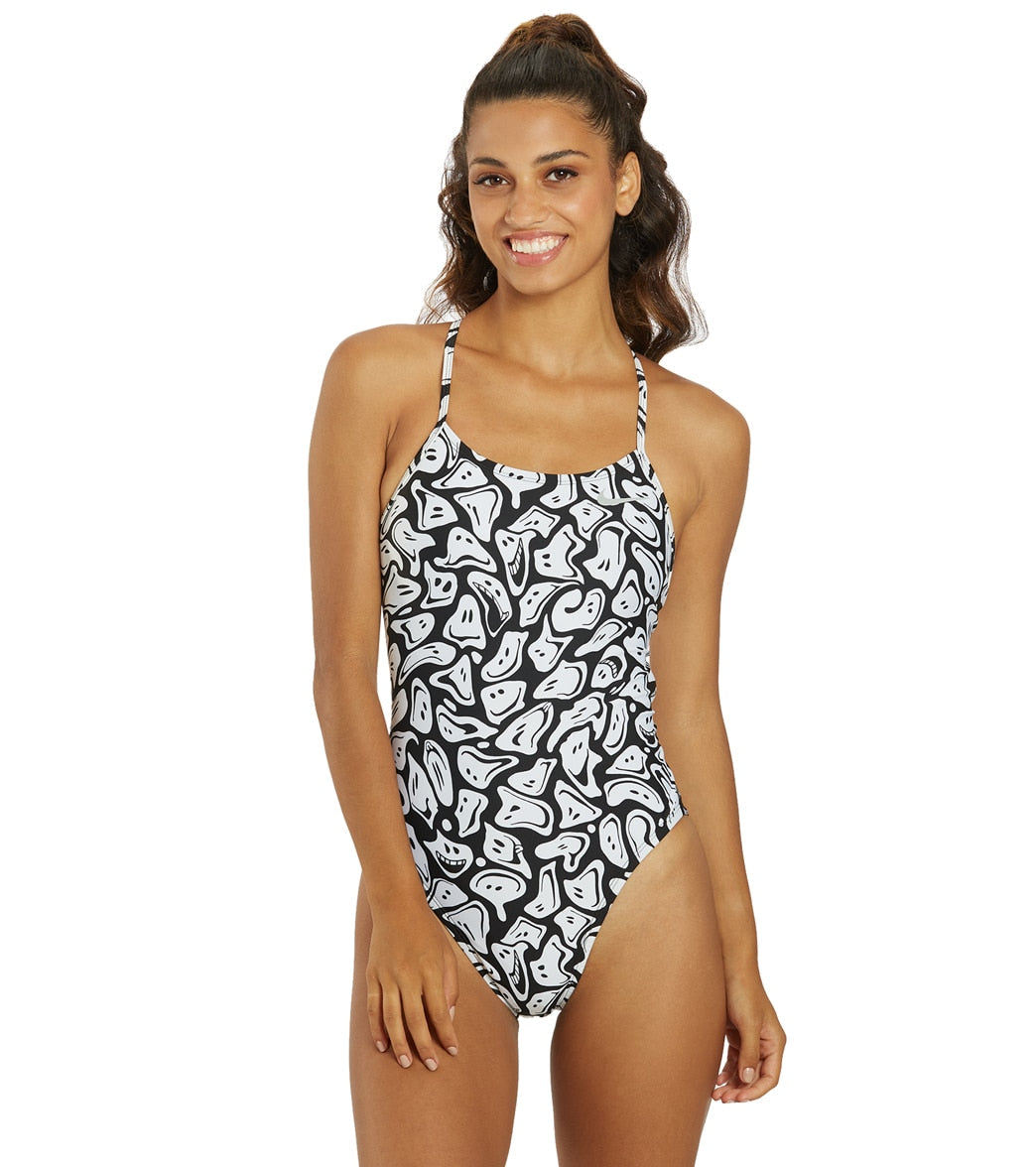 Nike Women's HydraStrong Multi Print Lace Up Tie Back One Piece Swimsuit