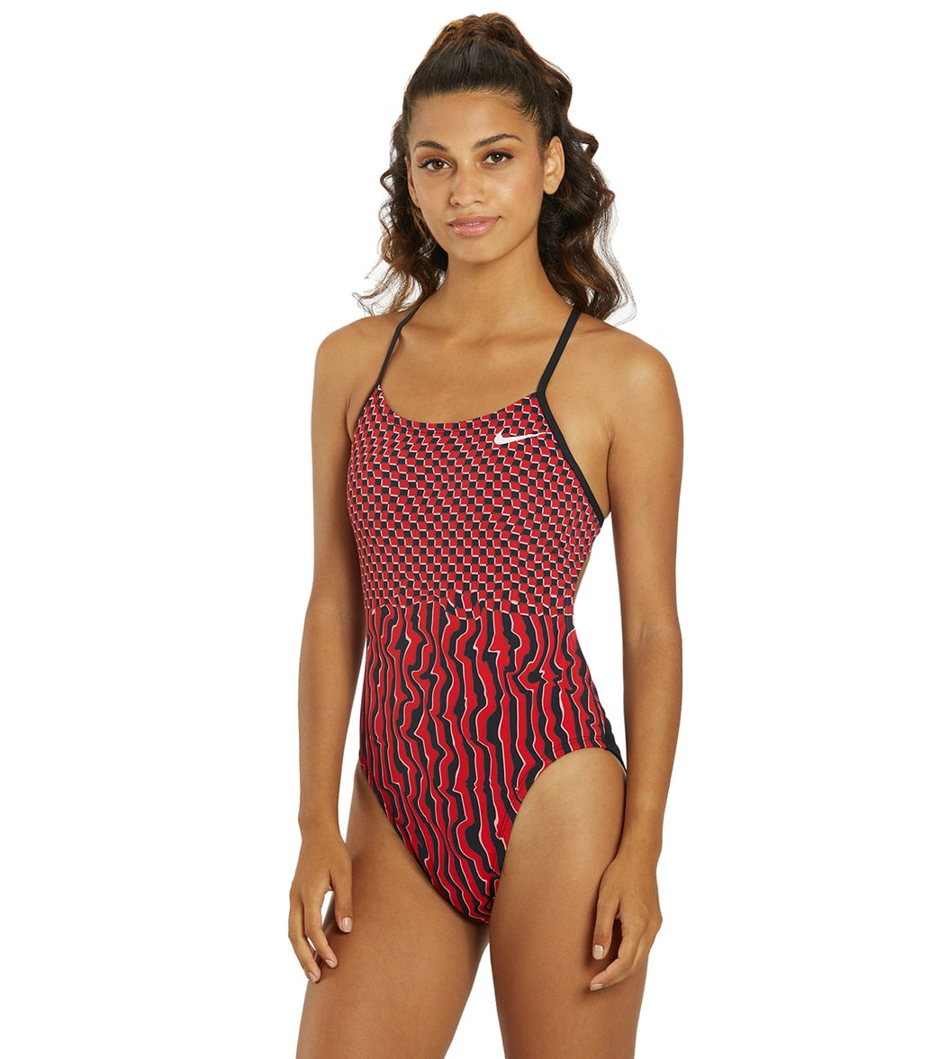 Nike Women's Drippy Check Cut Out One Piece Swimsuit