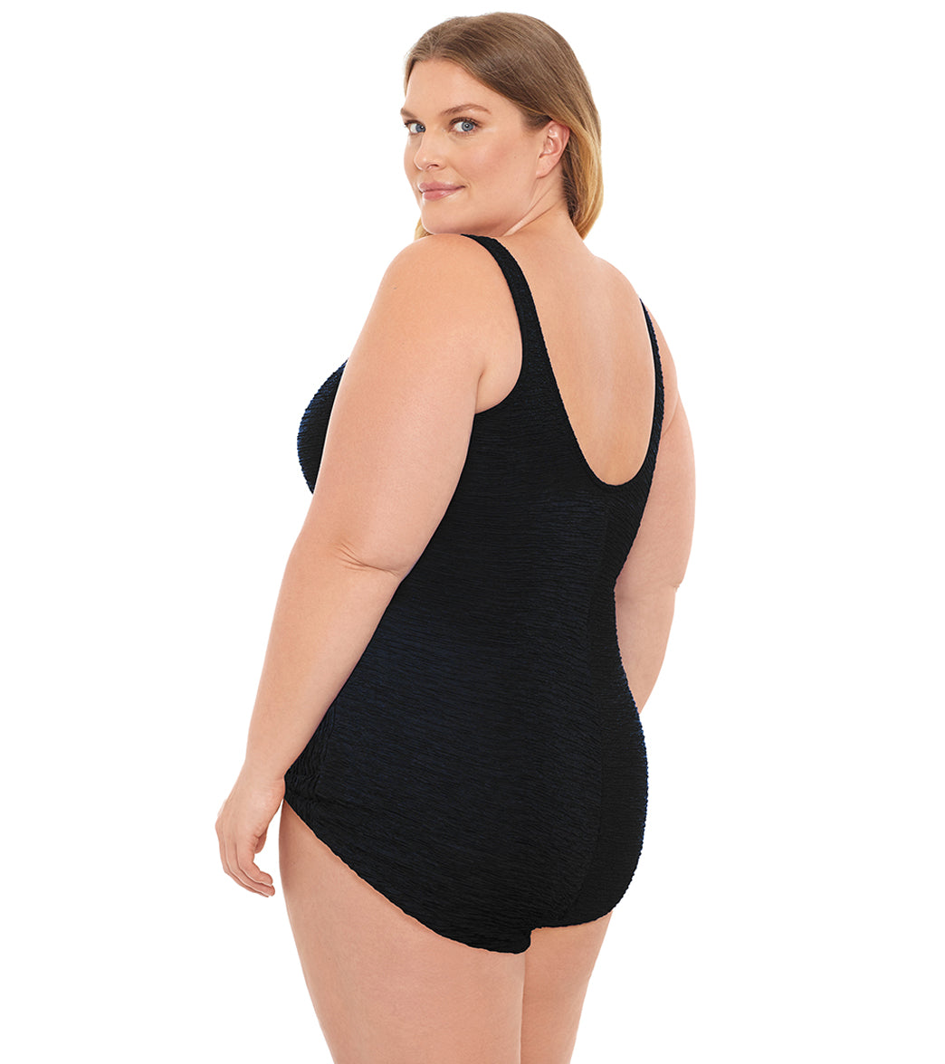 Penbrooke Krinkle Plus Size Chlorine Resistant Girl Leg One Piece Swimsuit