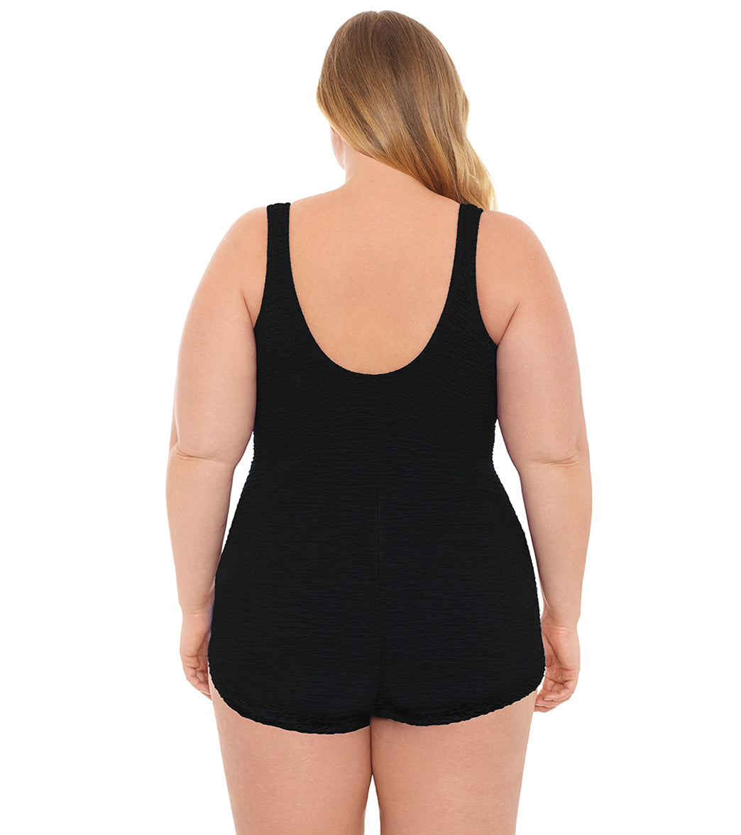 Penbrooke Krinkle Plus Size Chlorine Resistant Girl Leg One Piece Swimsuit