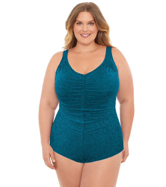 Penbrooke Krinkle Plus Size Chlorine Resistant Girl Leg One Piece Swimsuit