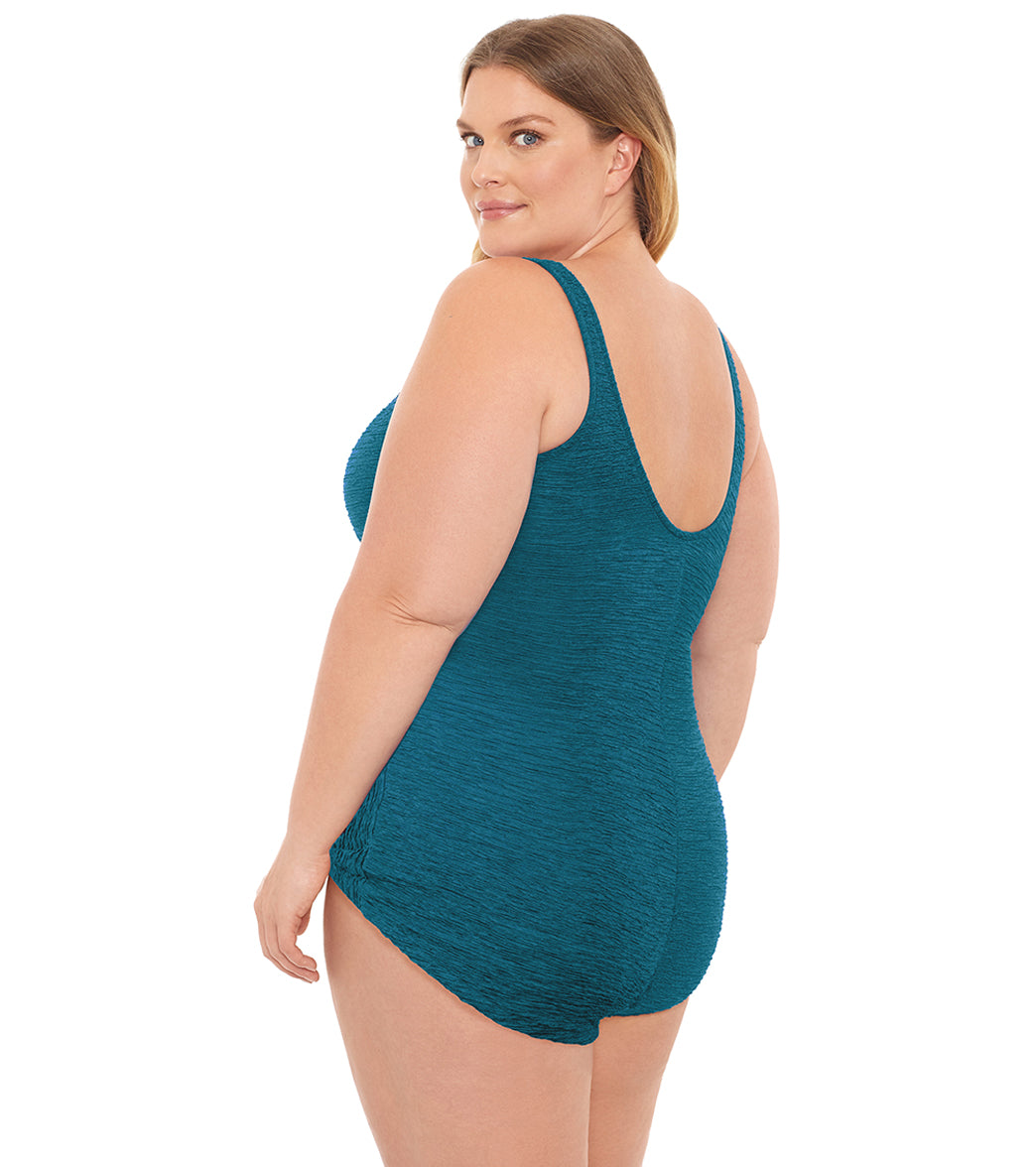 Penbrooke Krinkle Plus Size Chlorine Resistant Girl Leg One Piece Swimsuit