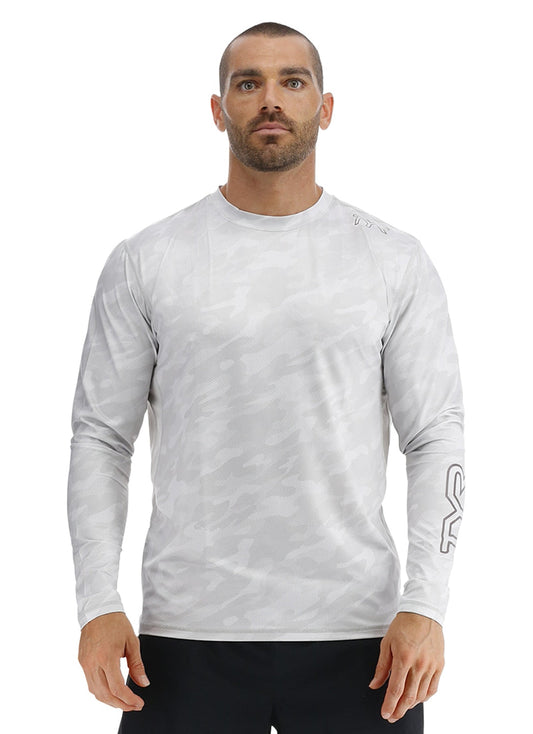 TYR Men's Camohex SunDefense Long Sleeve Vented UPF 50+ Swim Shirt