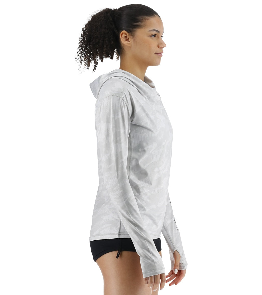TYR Women's Camohex SunDefense Long Sleeve Hooded UPF 50+ Swim Shirt