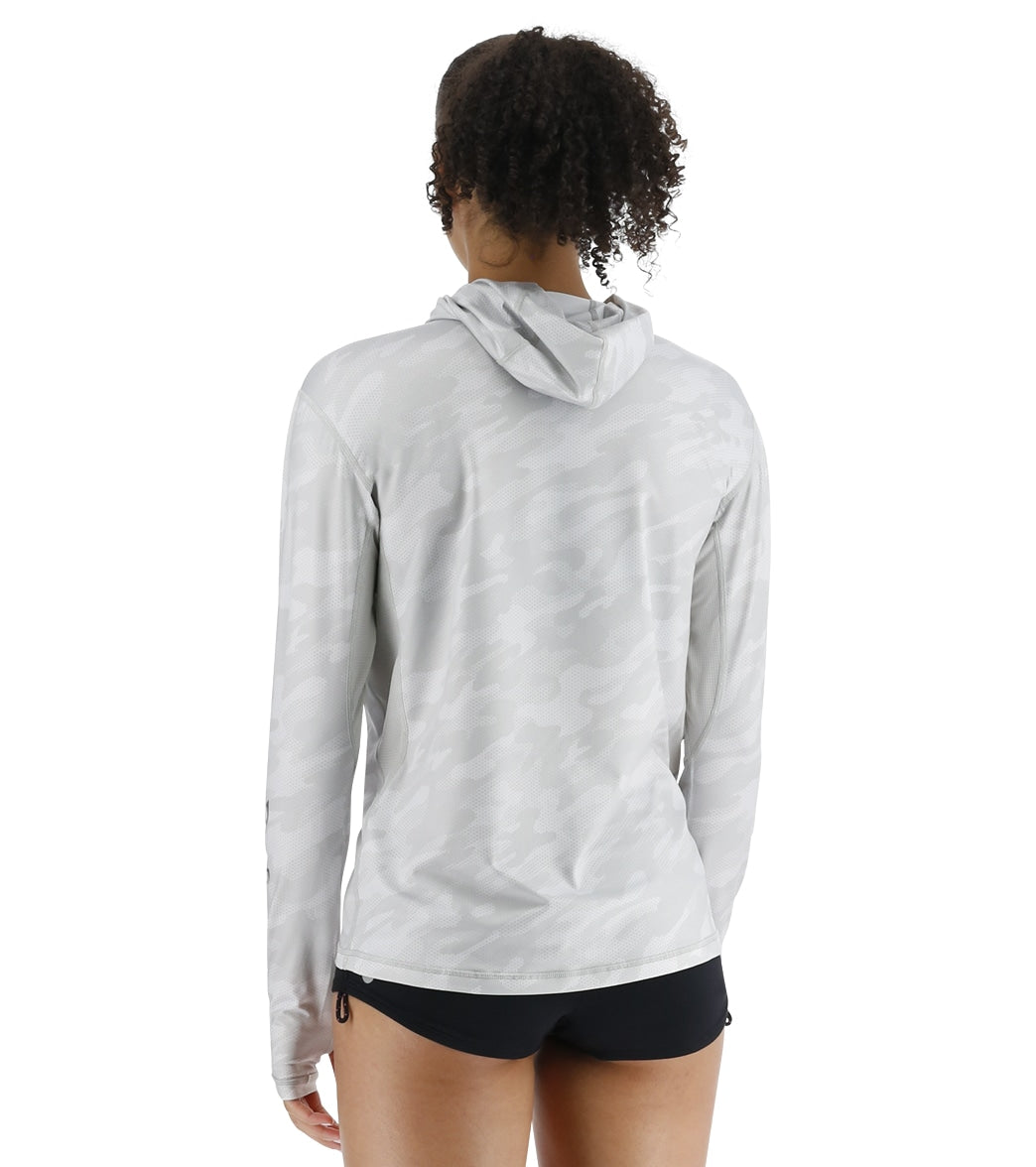 TYR Women's Camohex SunDefense Long Sleeve Hooded UPF 50+ Swim Shirt