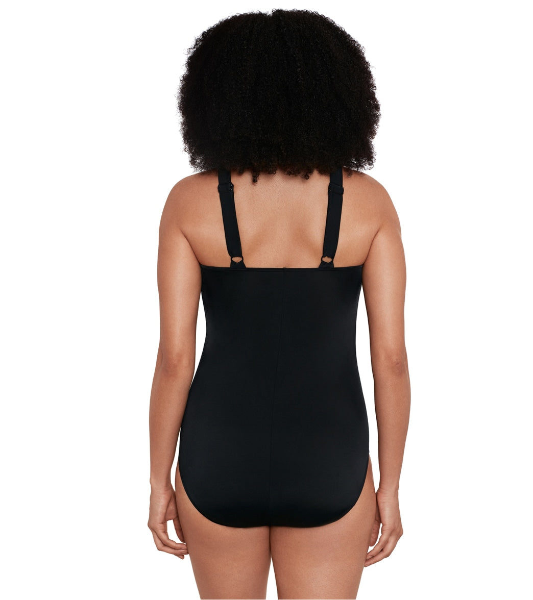 Longitude Women's Flutter Crossover Draped Tank Long Torso One Piece Swimsuit