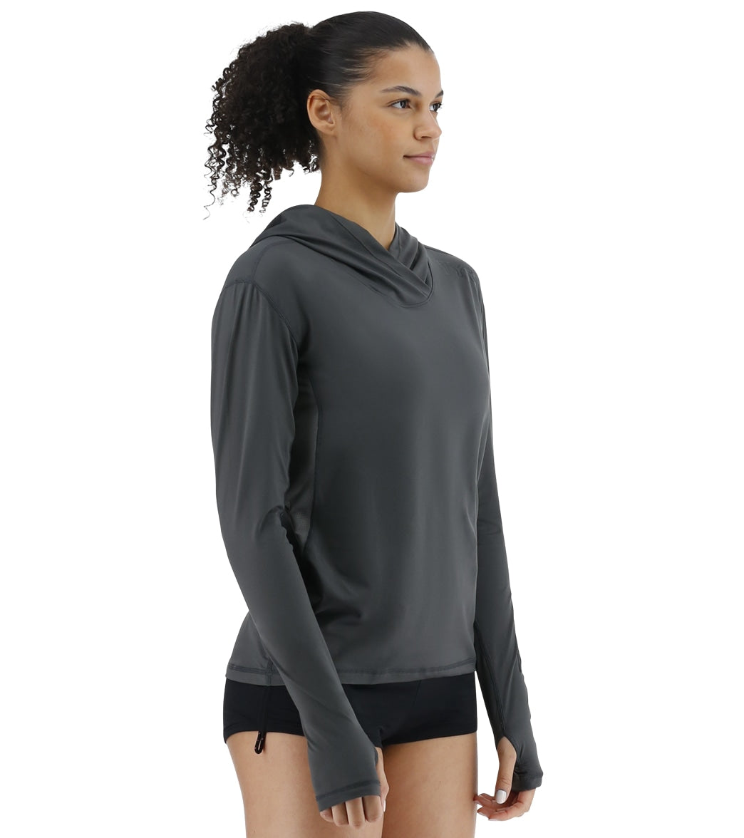 TYR Women's SunDefense Long Sleeve Hooded UPF 50+ Swim Shirt