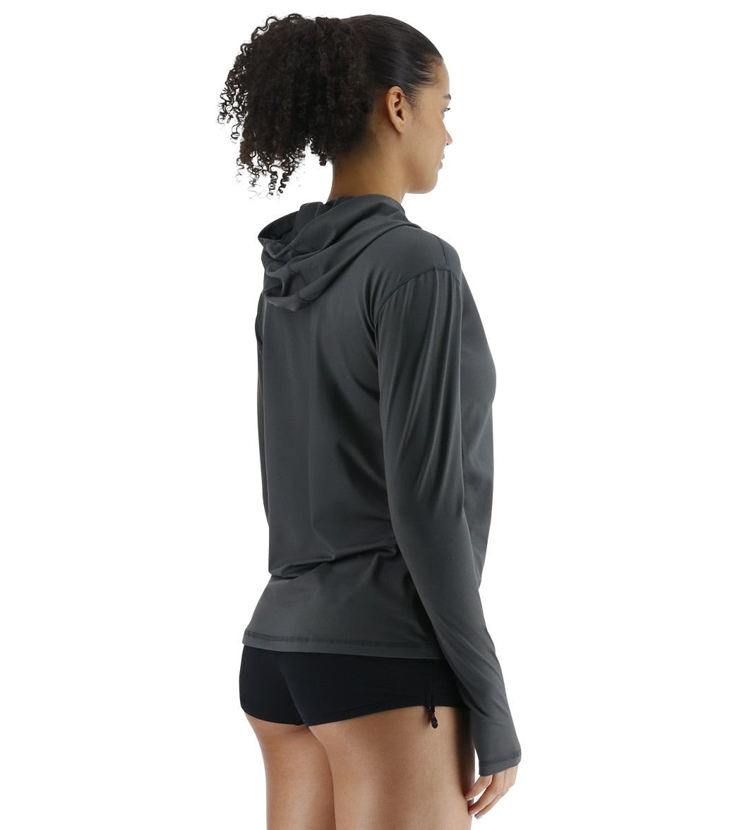 TYR Women's SunDefense Long Sleeve Hooded UPF 50+ Swim Shirt