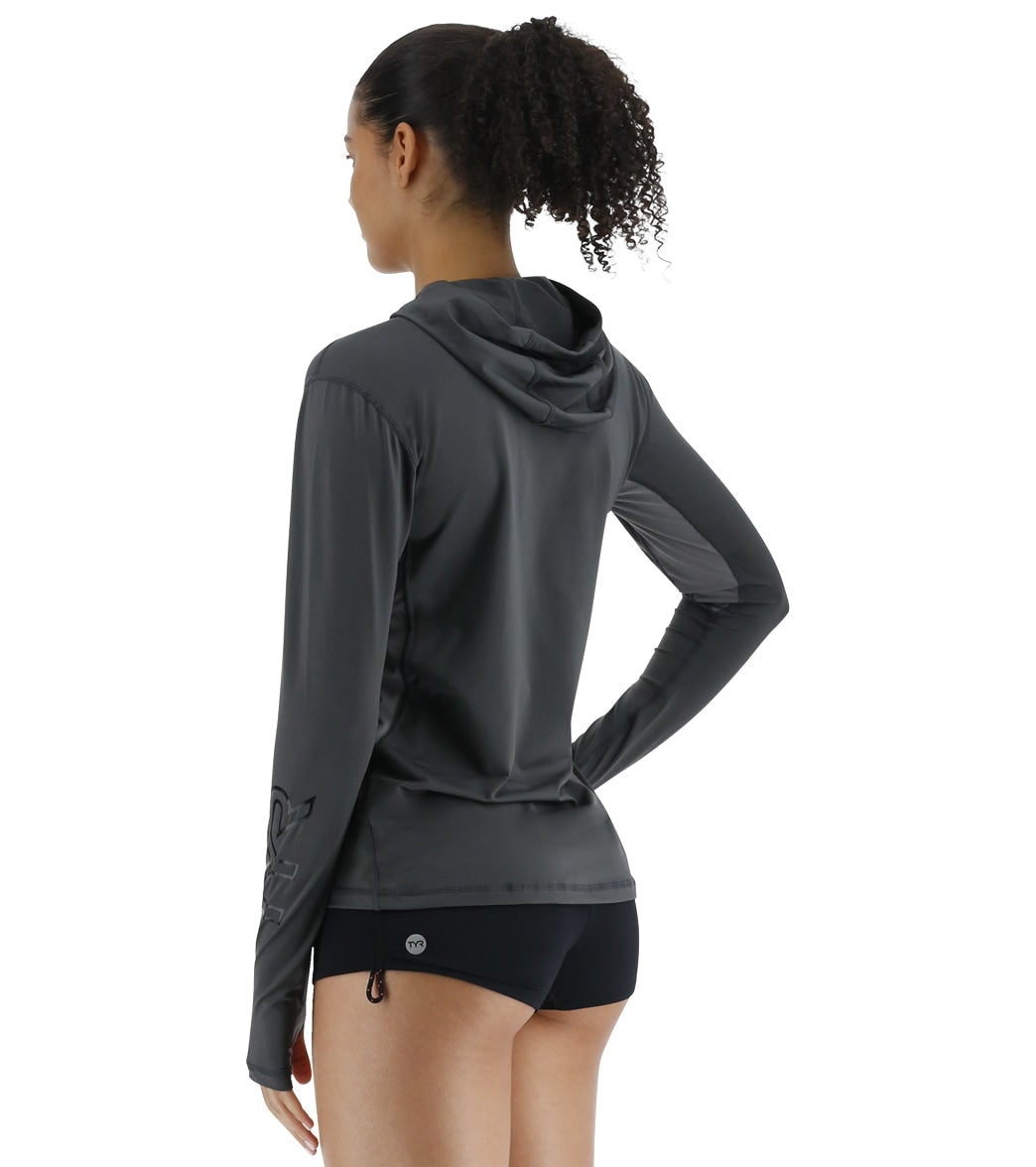 TYR Women's SunDefense Long Sleeve Hooded UPF 50+ Swim Shirt
