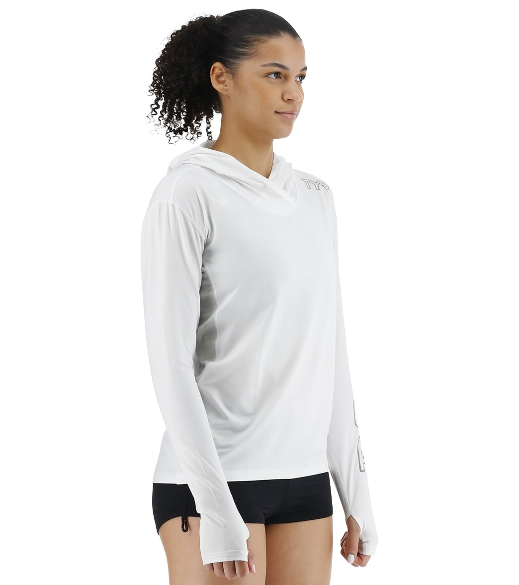 TYR Women's SunDefense Long Sleeve Hooded UPF 50+ Swim Shirt