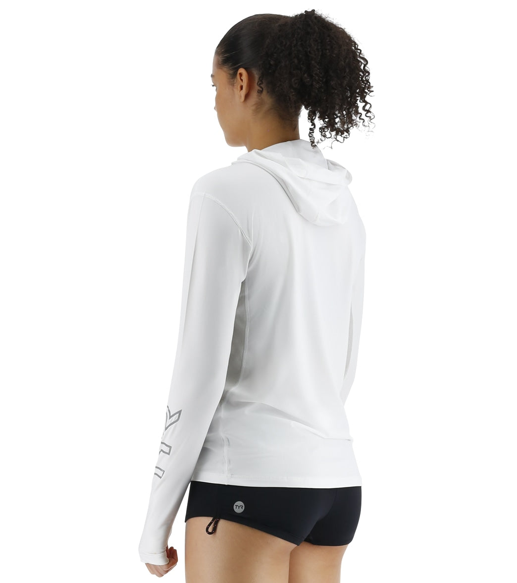 TYR Women's SunDefense Long Sleeve Hooded UPF 50+ Swim Shirt