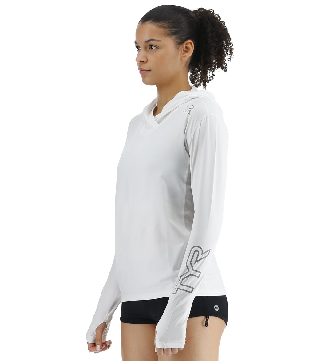 TYR Women's SunDefense Long Sleeve Hooded UPF 50+ Swim Shirt