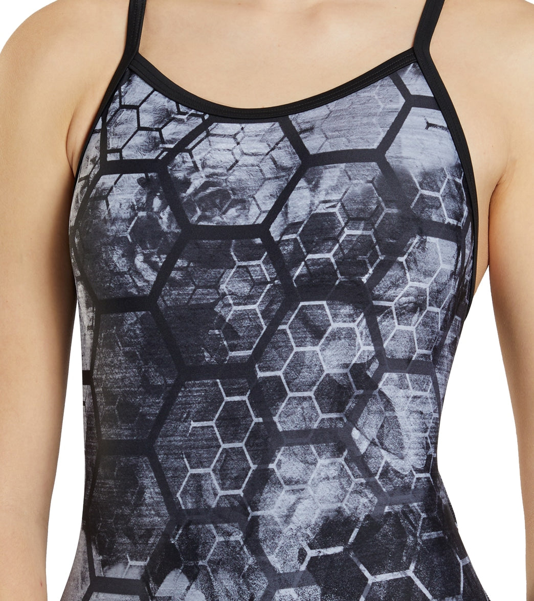 Sporti Fenced In Thin Strap One Piece Swimsuit (22-40)