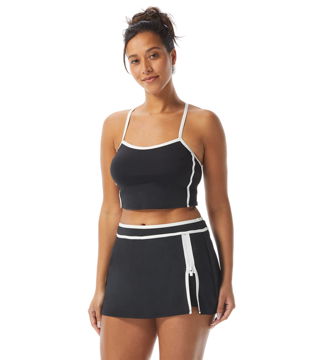 Beach House Women's Piping Solid Plateau Racer Back Crop Top