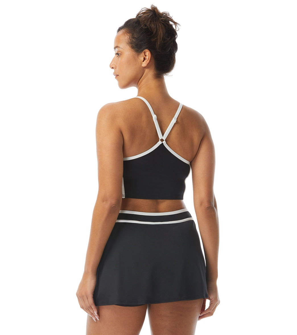 Beach House Women's Piping Solid Plateau Racer Back Crop Top