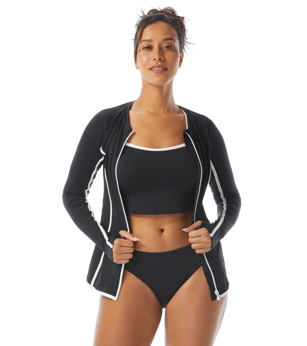 Beach House Women's Piping Solid Plateau Racer Back Crop Top