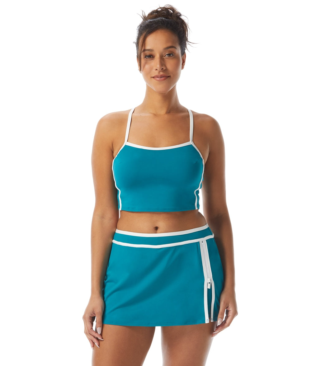 Beach House Women's Piping Solid Plateau Racer Back Crop Top