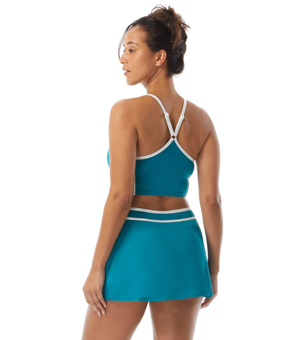 Beach House Women's Piping Solid Plateau Racer Back Crop Top