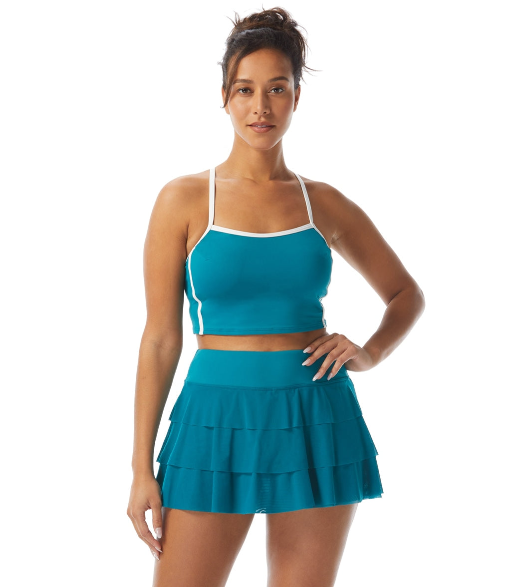 Beach House Women's Piping Solid Plateau Racer Back Crop Top