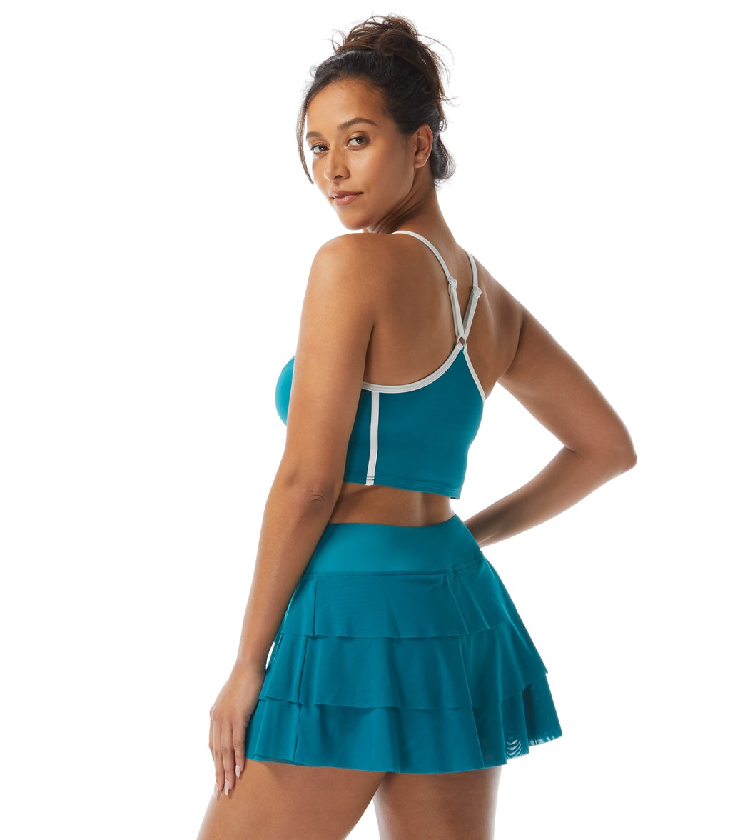 Beach House Women's Piping Solid Plateau Racer Back Crop Top