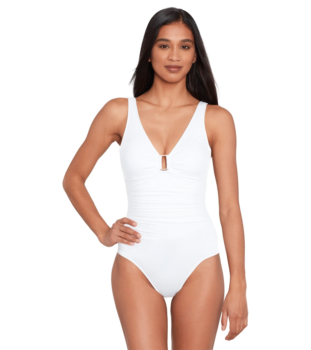 Ralph Lauren Women's Beach Club Solids Ring One Piece Swimsuit